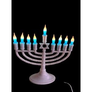 Vintage Electric Menorah 9 Light White Plastic Plug In Hanukkah Candelabra 14 In
